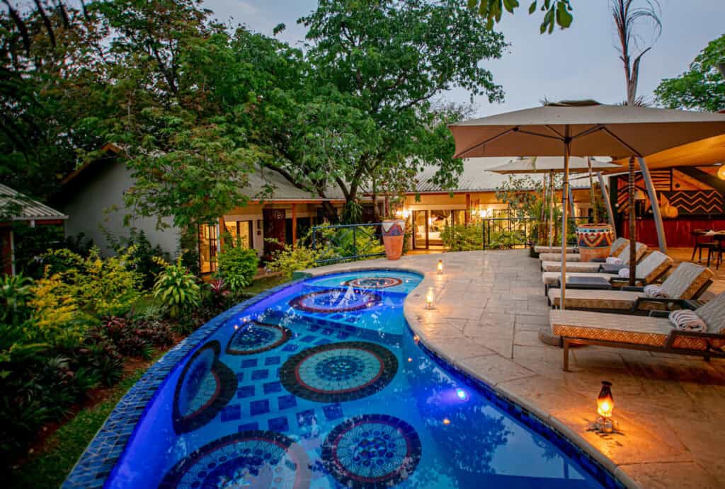 View of the pool deck at Shongwe Lookout, Zimbabwe.