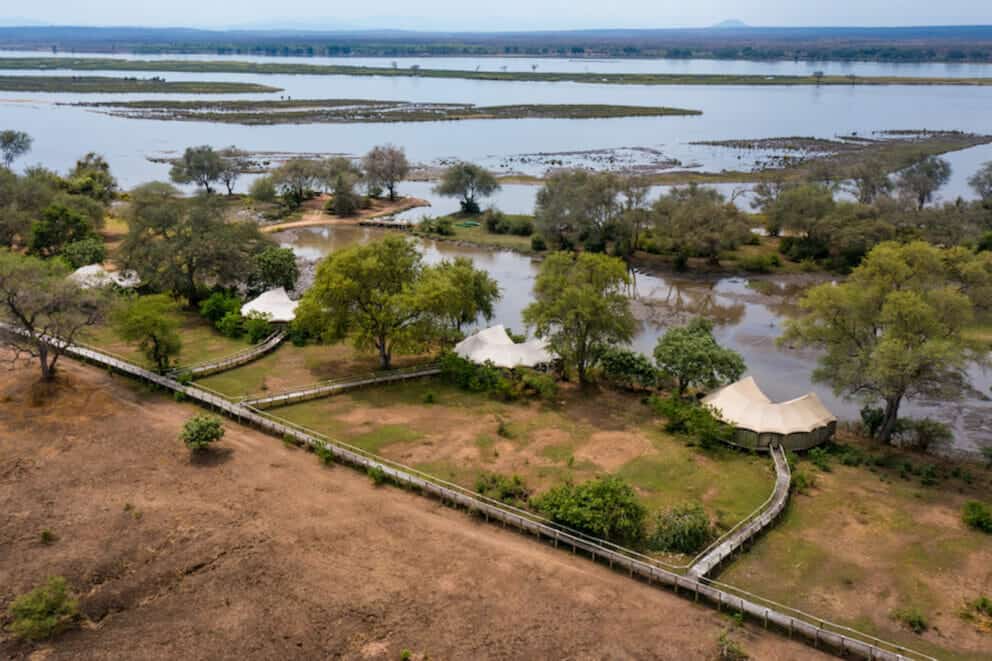 Aerial view of Anabezi Camp, Zambia
