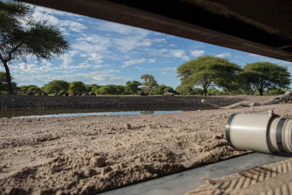 Photographic hide in the Central Kalahari. A good spot for Botswana photography safari packages.