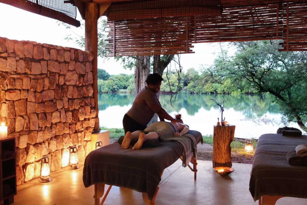 A guest at Matetsi Victoria Falls getting a massage at the spa.