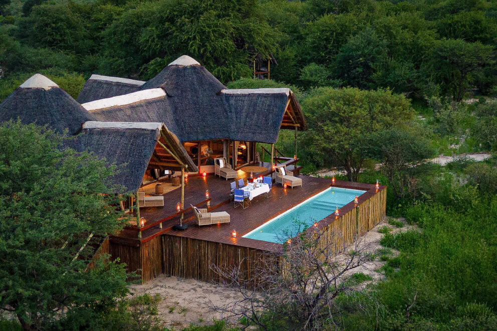 Outside aerial view of lodge. This can be booked for a Kalahari safari
