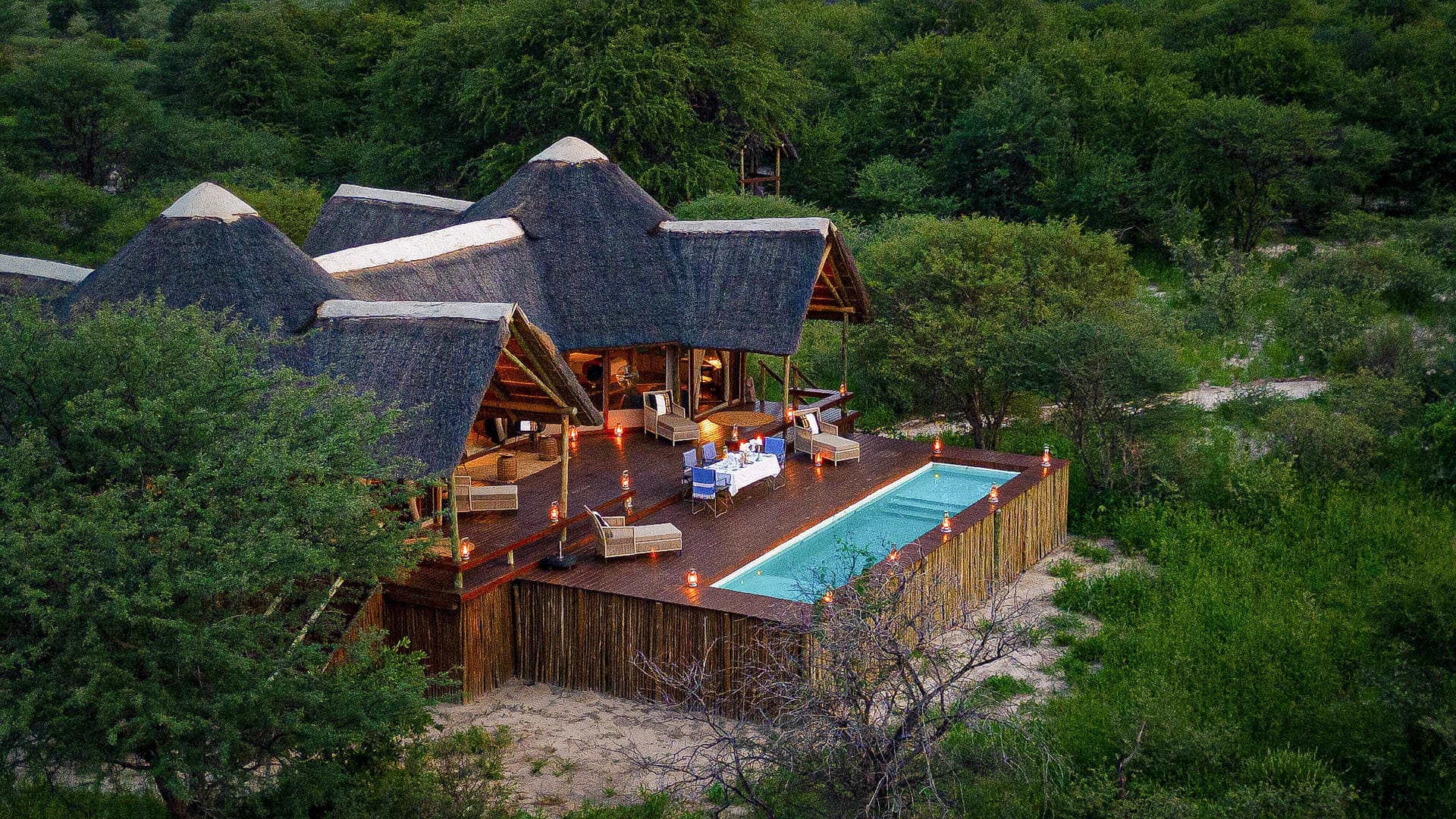 Outside aerial view of lodge. This can be booked for a Kalahari safari