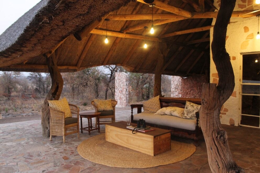 Seating and lounge area at Nanwitch Lodge. Which you can book on a Zimbabwe safari trips.