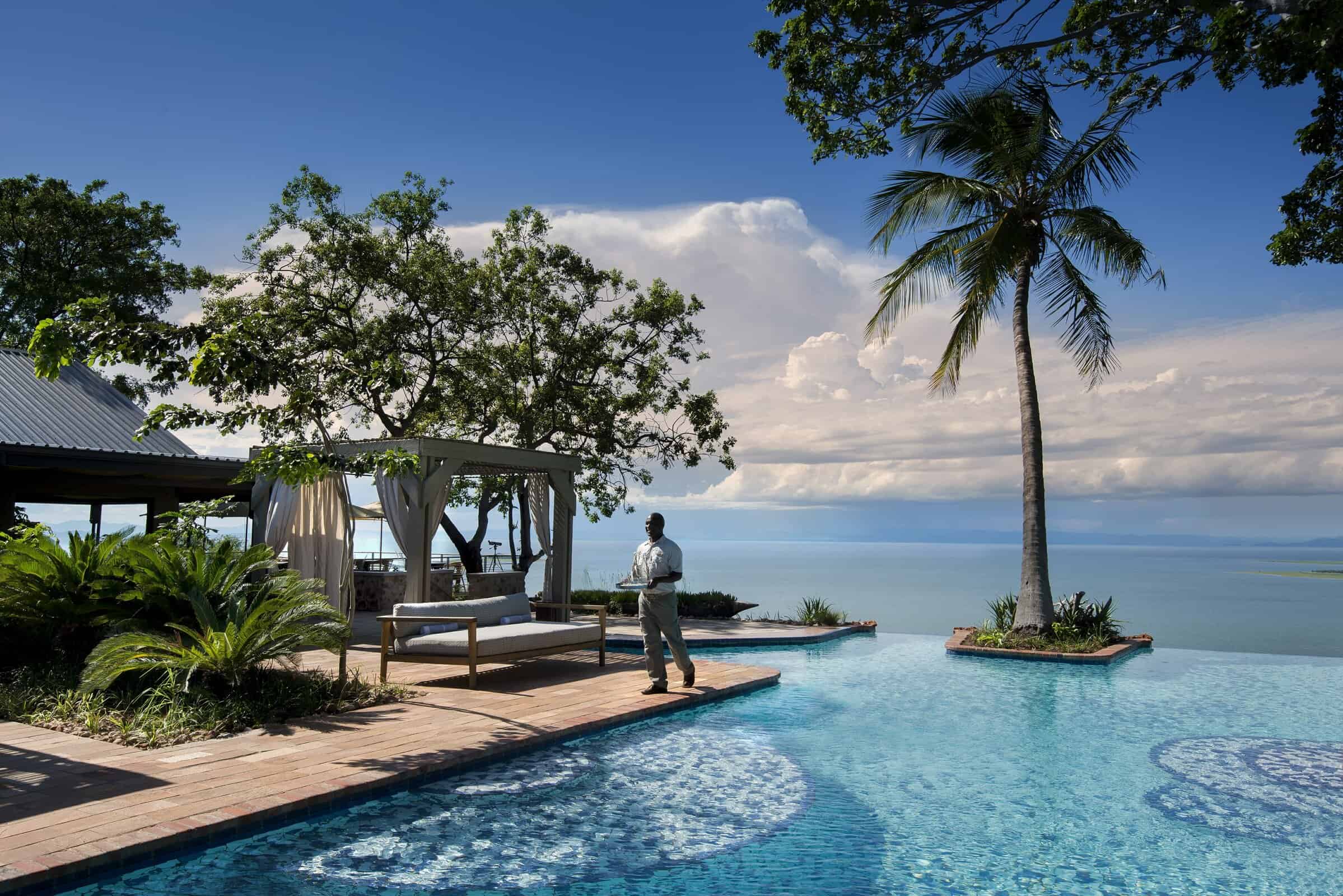 Luxury lodge infinity pool on Lake Kariba. Vote for Discover Africa at the World Luxury Travel Awards