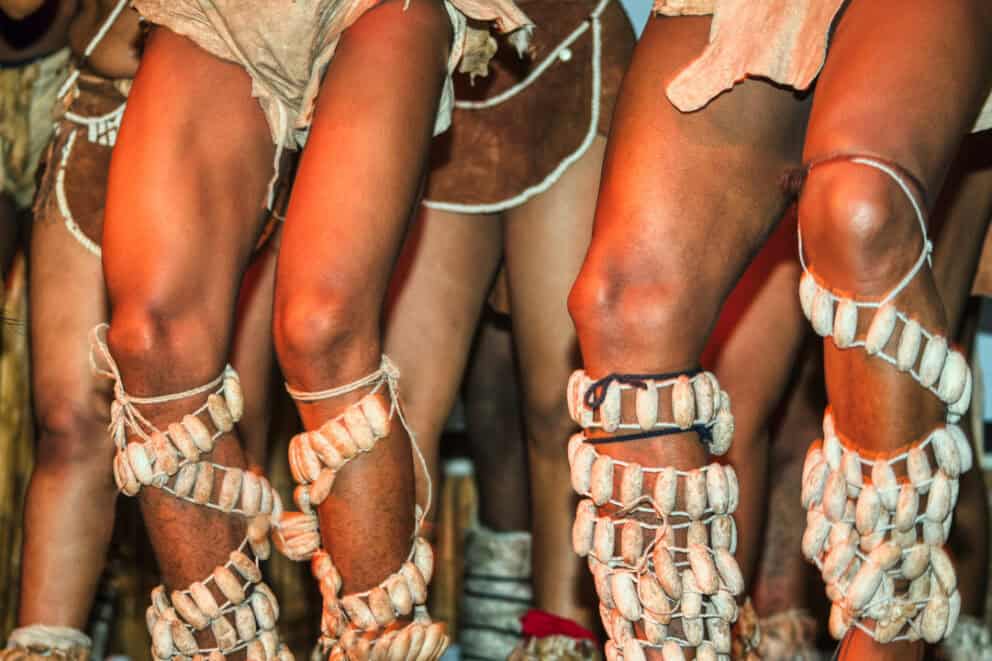 Leg rattles worn for traditional dances in Botswana.