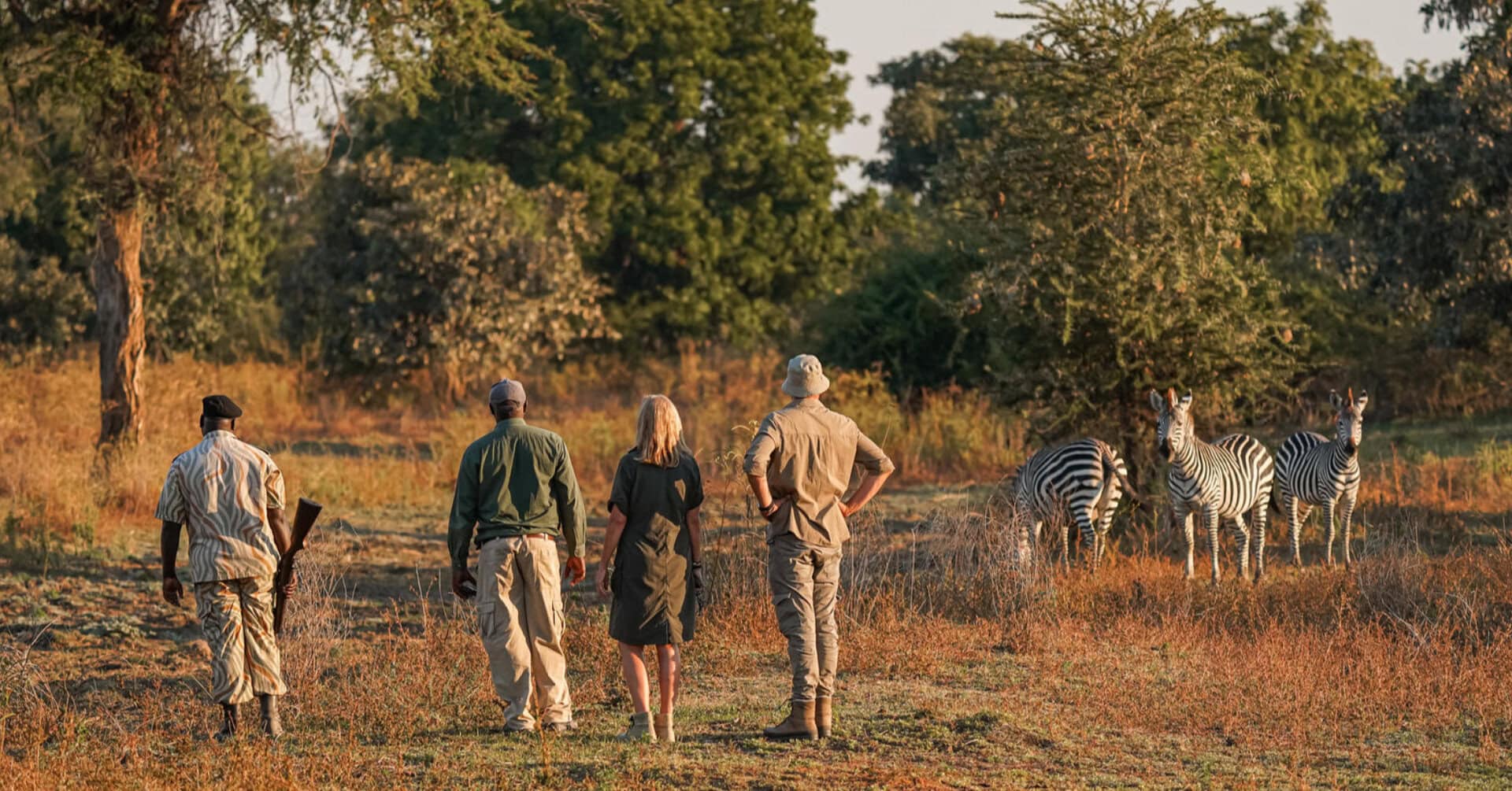 Guests on a guided walking safari near Khwai Lediba, Botswana.