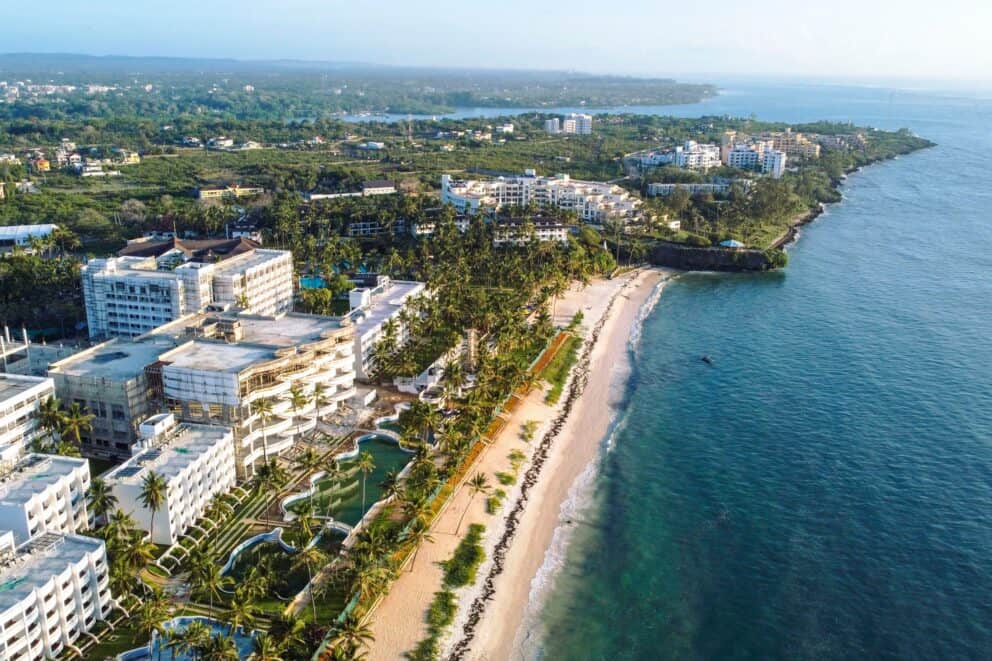 Aerial view of Mombasa, Kenya at sunrise.