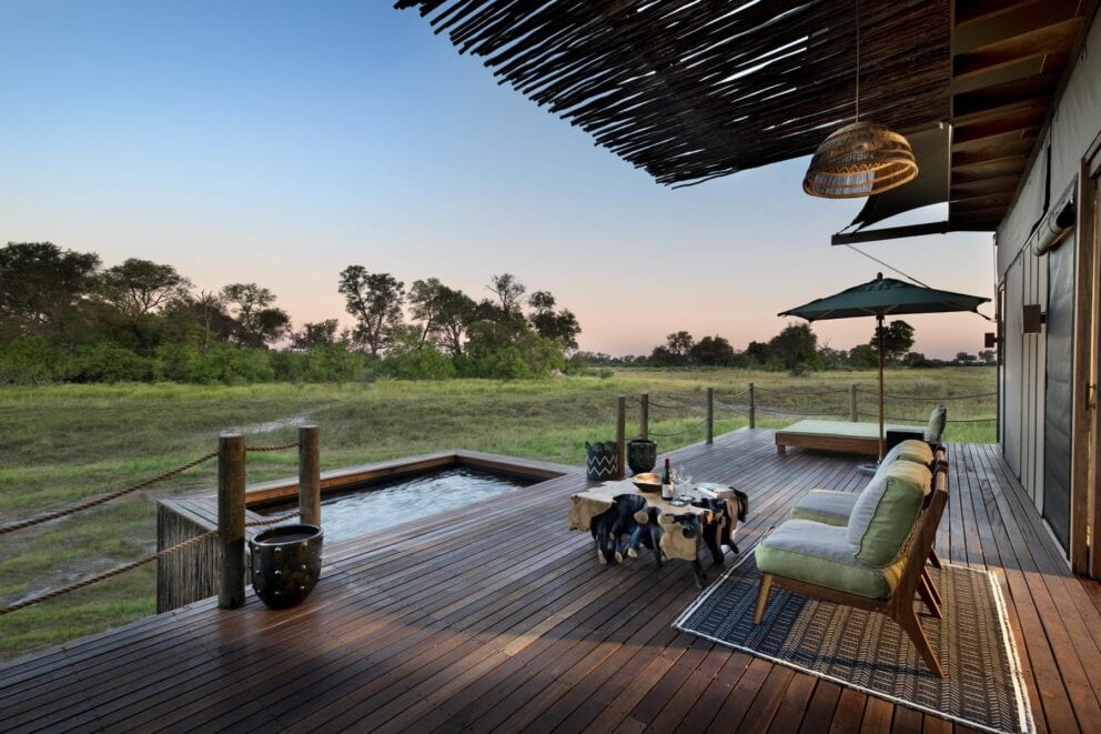 Private plunge pool on a deck of the Okavango Delta Lodge