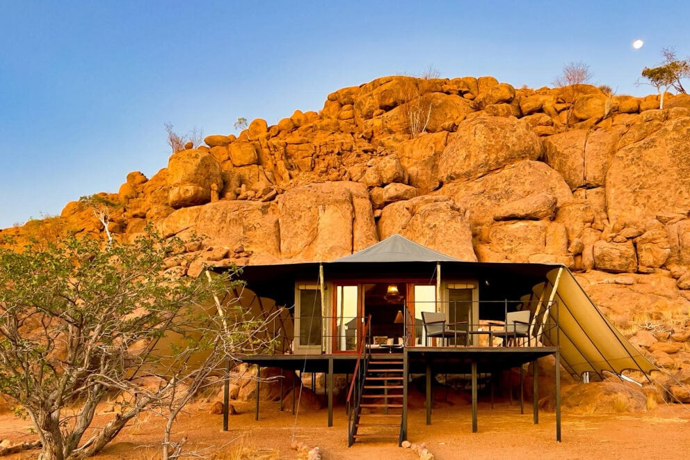 View of a luxury tent at Twyfelfontein Adventure Camp
