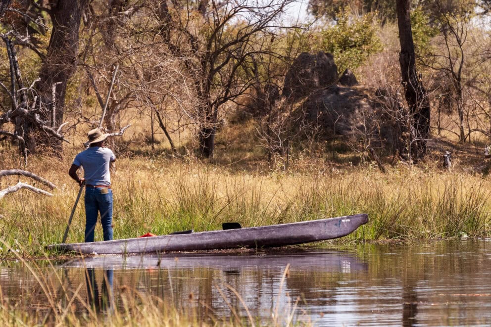 Mokoro on a river | Photo credits: Feline Fields Vintage Camp