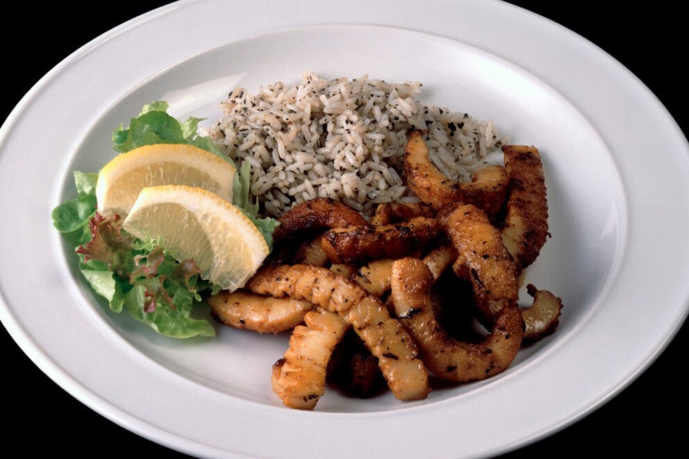 A dish with grilled mopane worms.