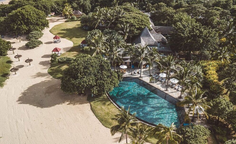 Aerial view of the pool at Maradiva Villas, Mauritius | Photo credit: Maradiva Villas