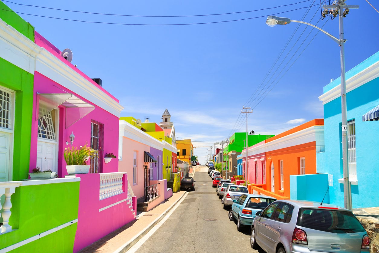 Colourful houses of the Bo-Kaap neighbourhood in Cape Town.