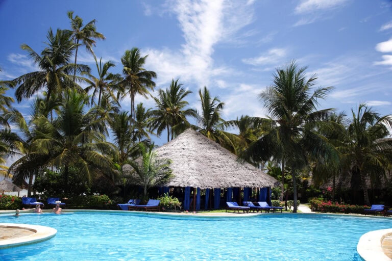 View of the pool at Breezes Beach Club and Spa, Zanzibar.