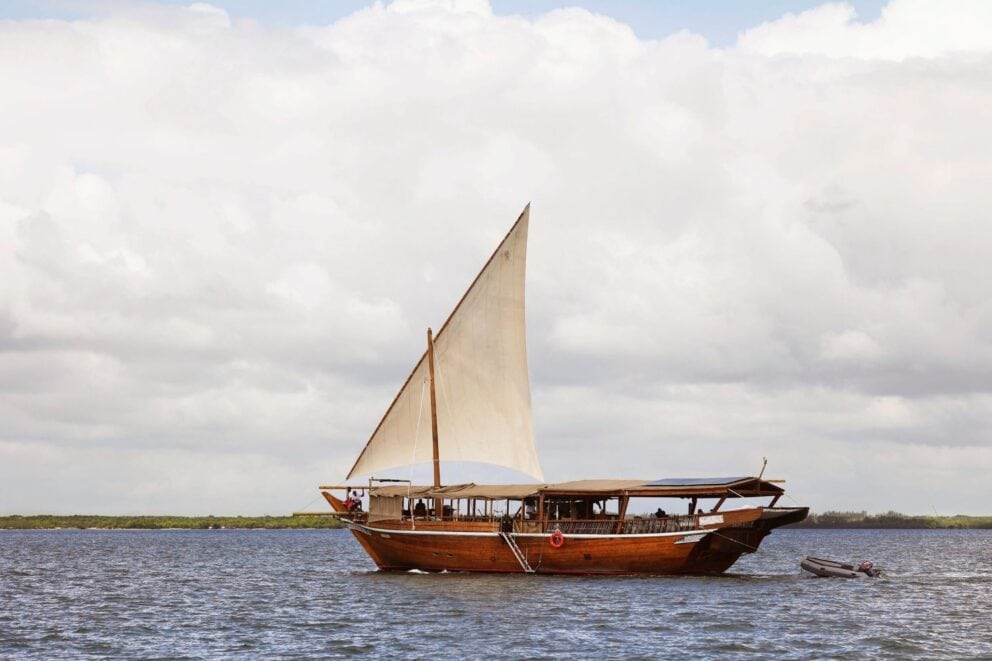 Traditional Dhow off the coast of Lamu, Kenya, and African Island perfect for a beach holiday
