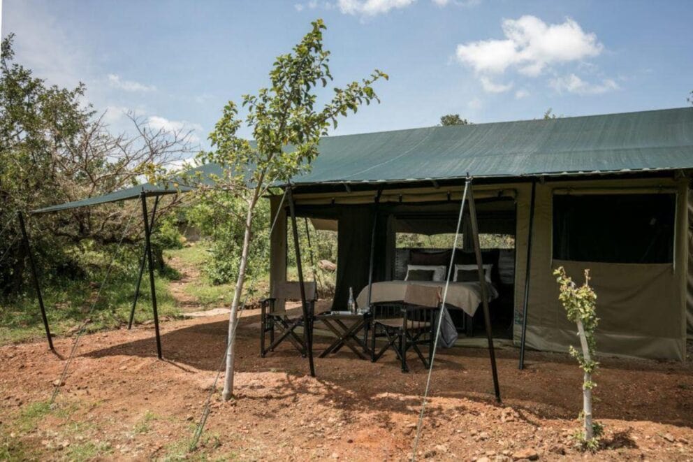 Exterior view of tent at Basecamp Wilderness, Kenya.