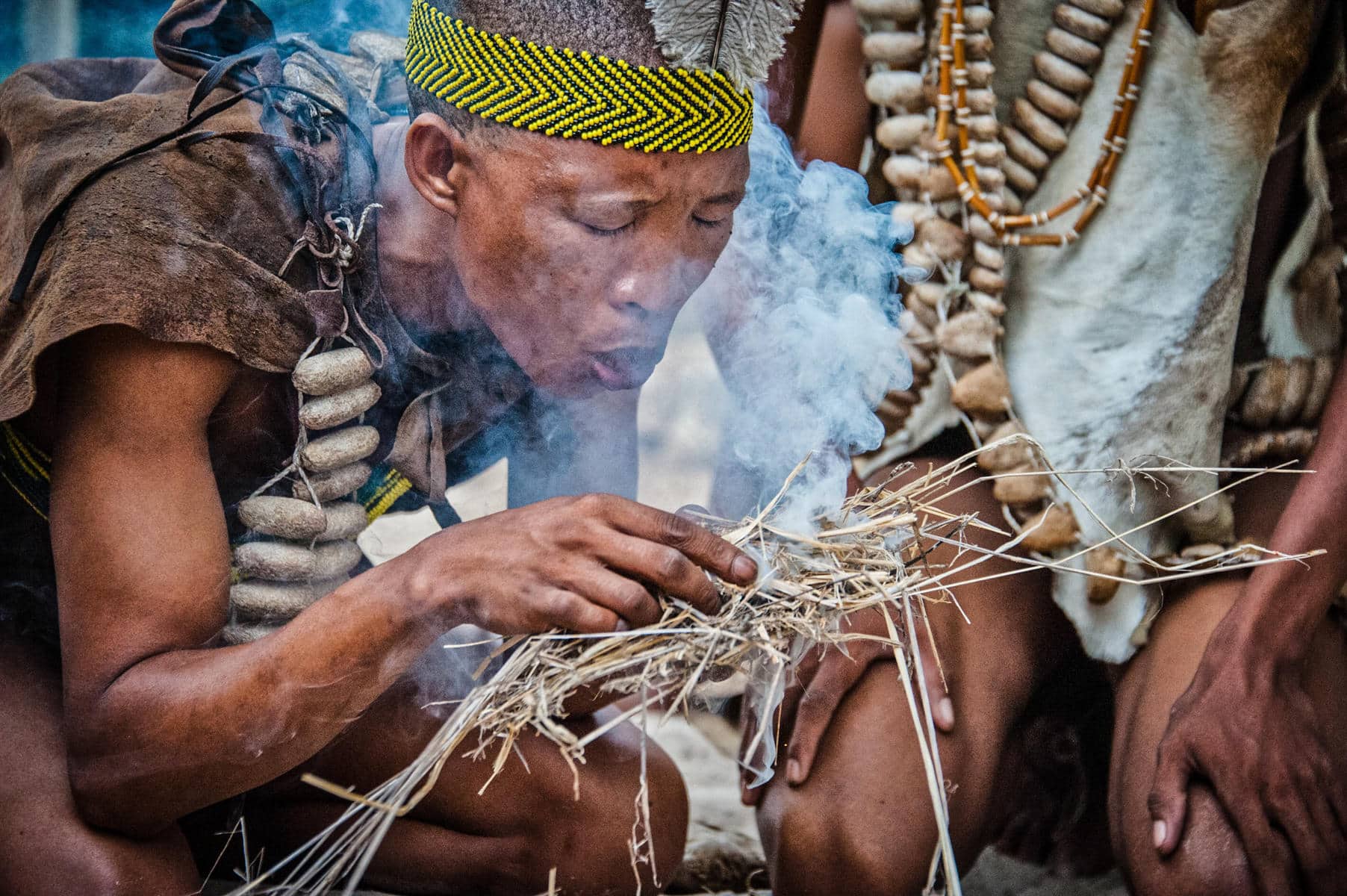 A San bushman in the Kalahari, which you can see on a Kalahari safari.