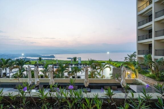 Pool area from balcony with view | Photo credit: Mantis Kivu Marina Bay Hotel