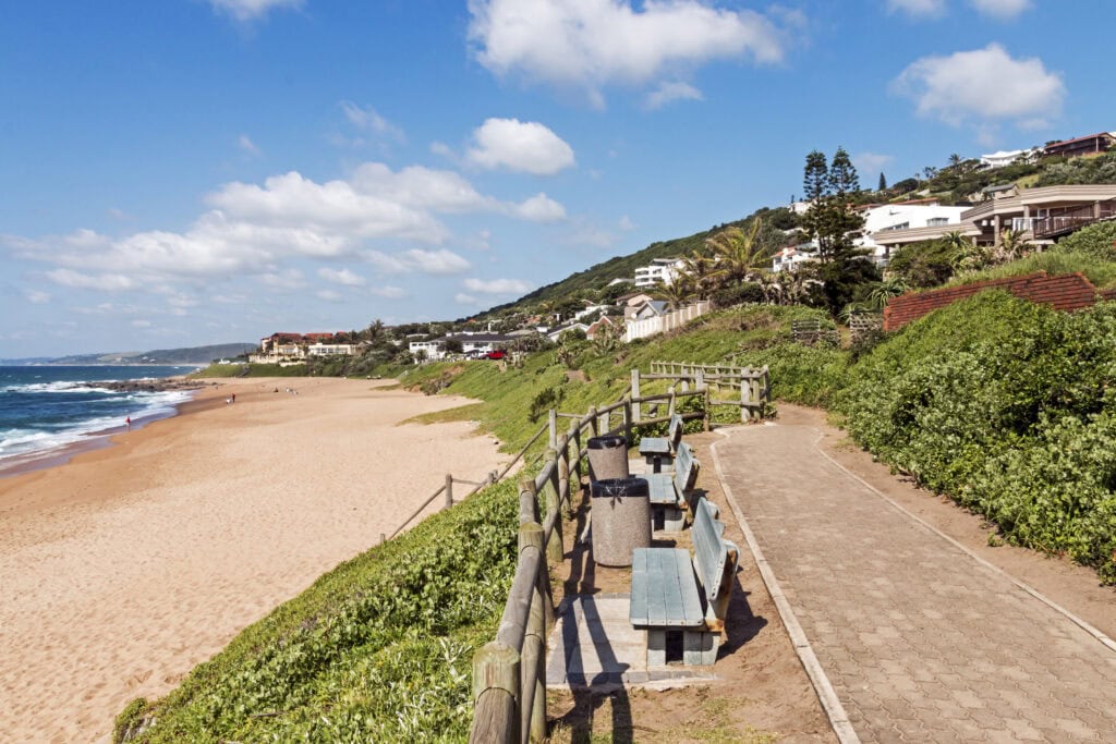 Paved walkway parallel to a beach in Ballito, Durban