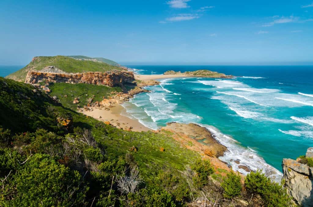 Green cliffs in Robberg Nature Reserve overlooking the Indian Ocean