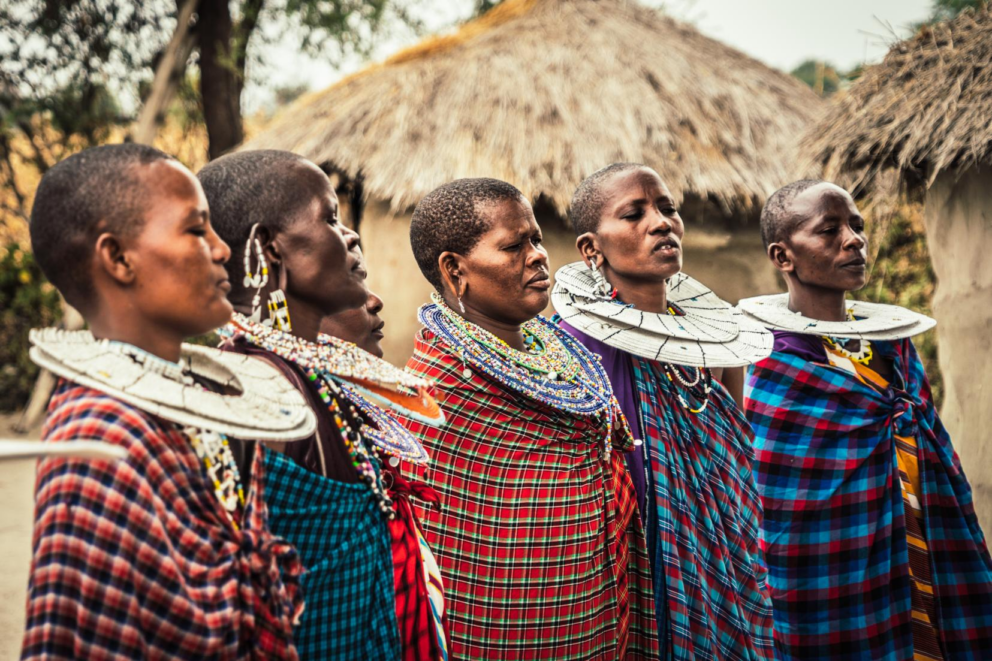 Maasai women in tradiotional attire near Lemala Osonjoi Lodge on the Ngorongoro Crater Rim, Tanzania.