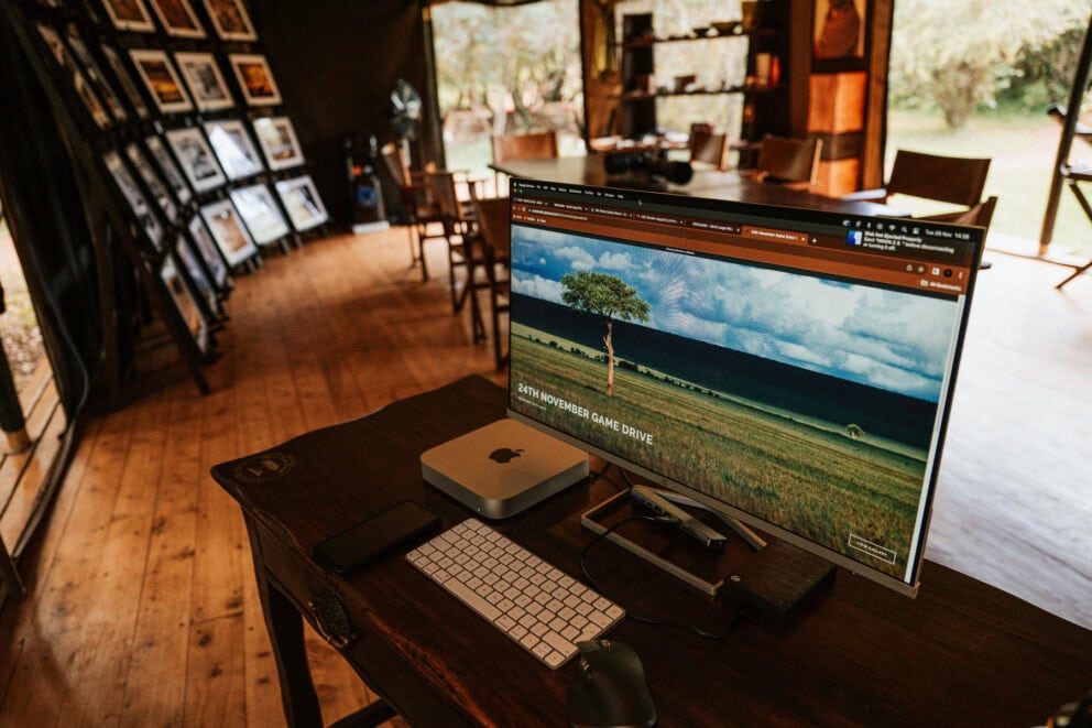 View of the photo studio and equipment at Soroi Mara Bush Camp, Kenya.
