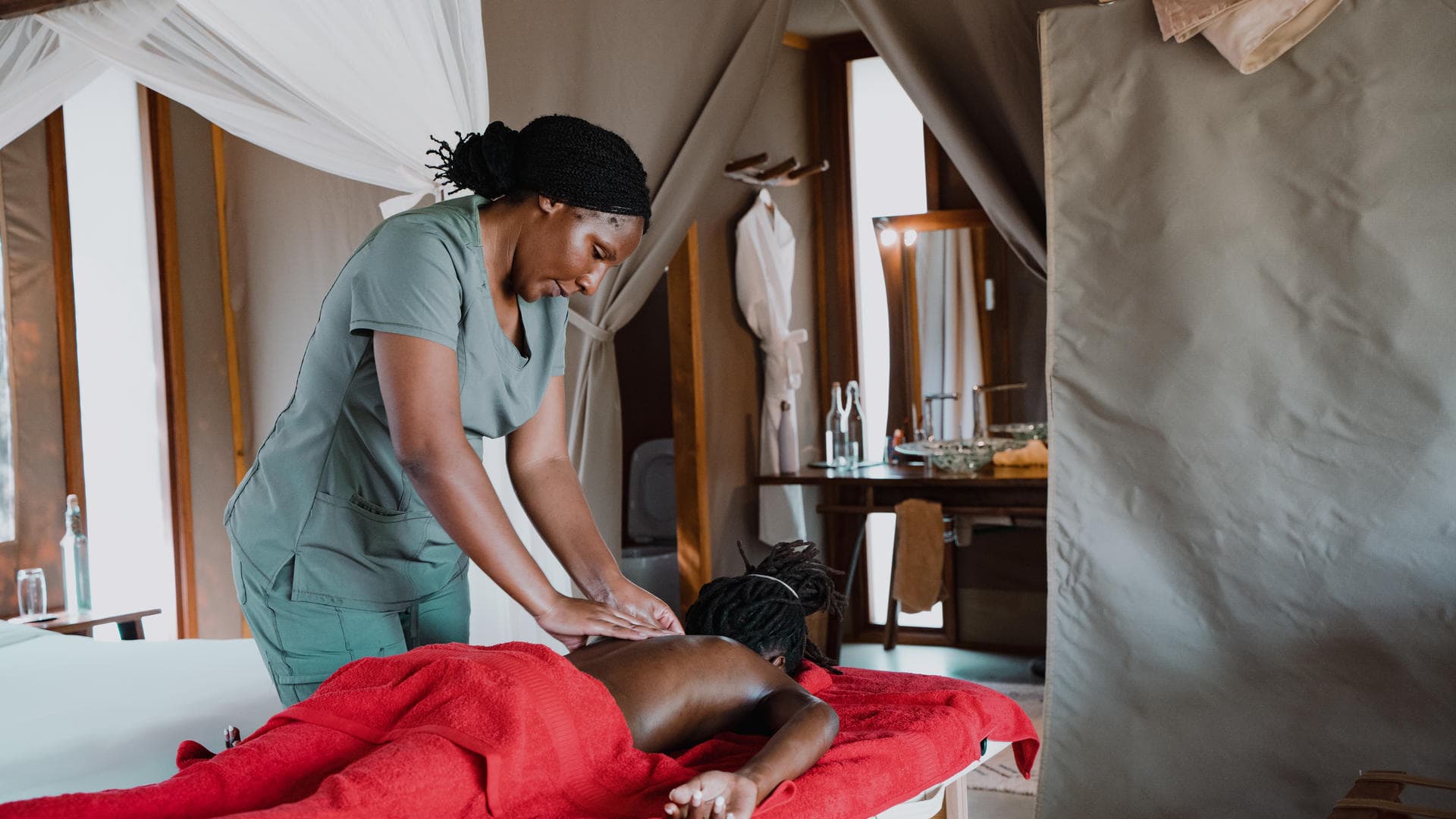 Getting a massage at a luxury lodge