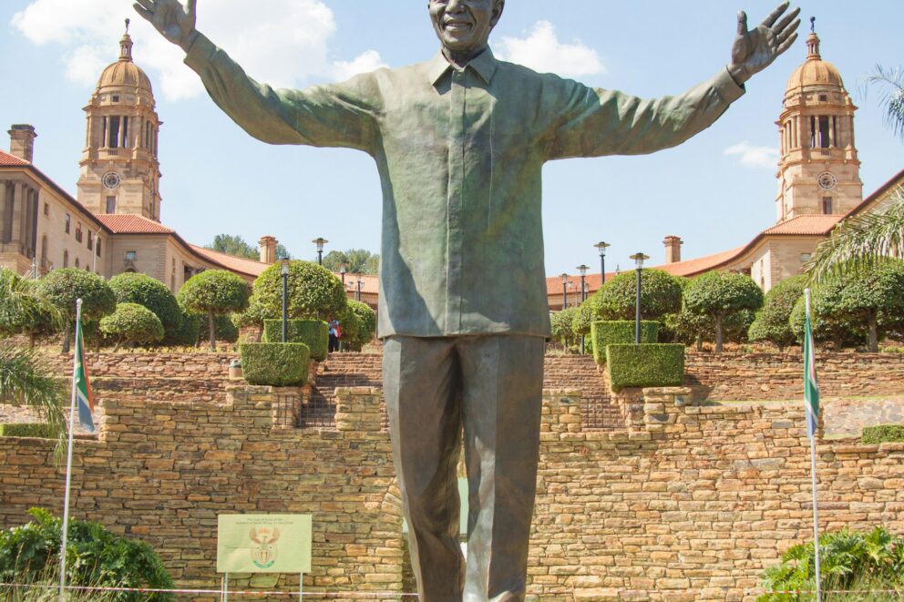 A statue of Nelson Mandela at the Union Buildings in Pretoria, South Africa.