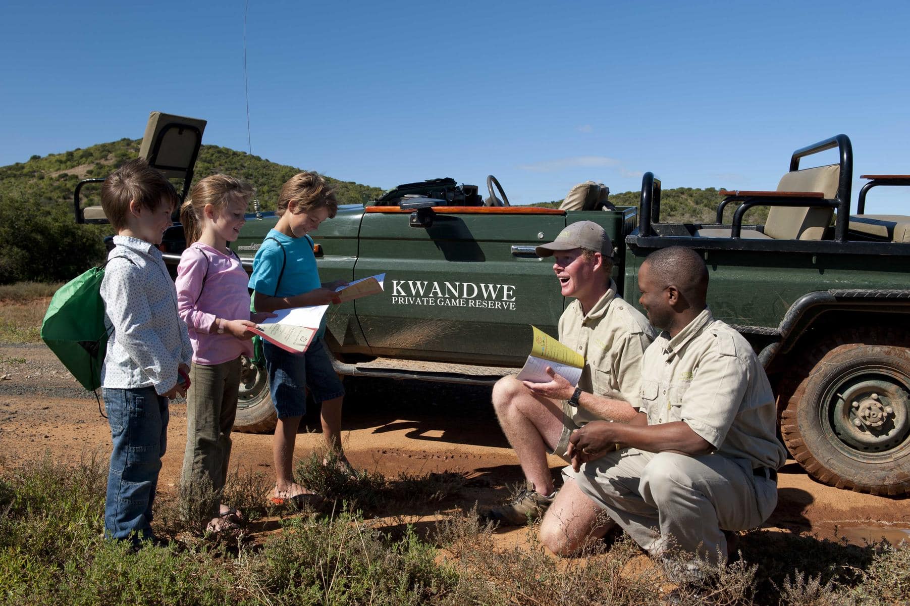 Guides chatting to kids at Kwandwe Private Game Reserve South Africa