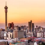 Johannesburg city skyline at sunset