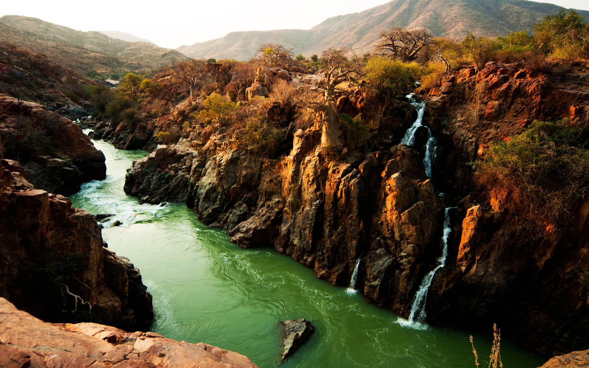 Kunene River passing through a canyon on the border of Namibia and Angola