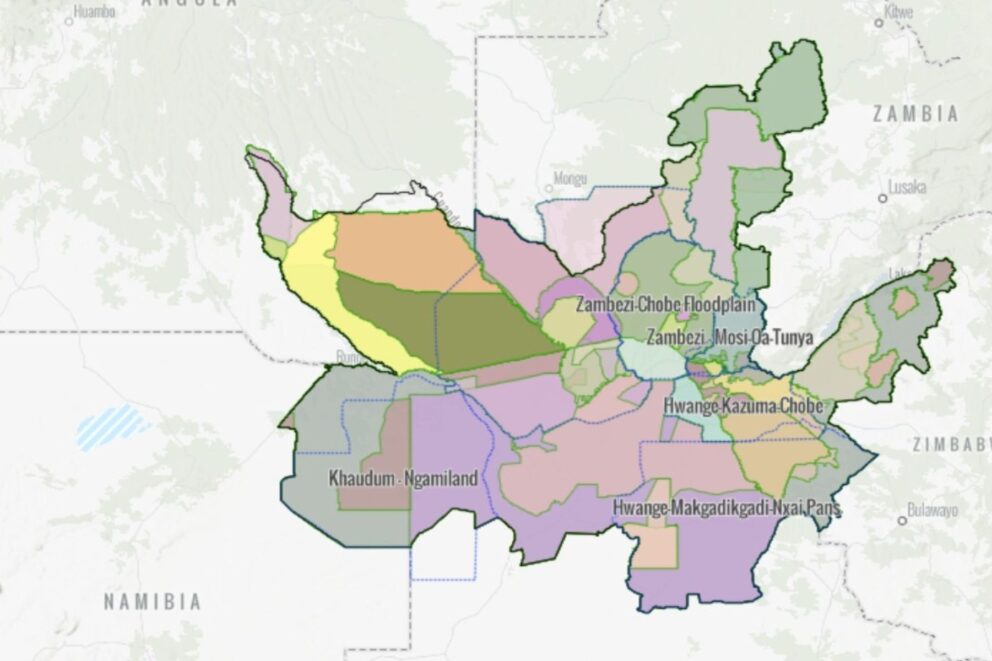 Map of the Kavango Zambezi Transfrontier Conservation Area