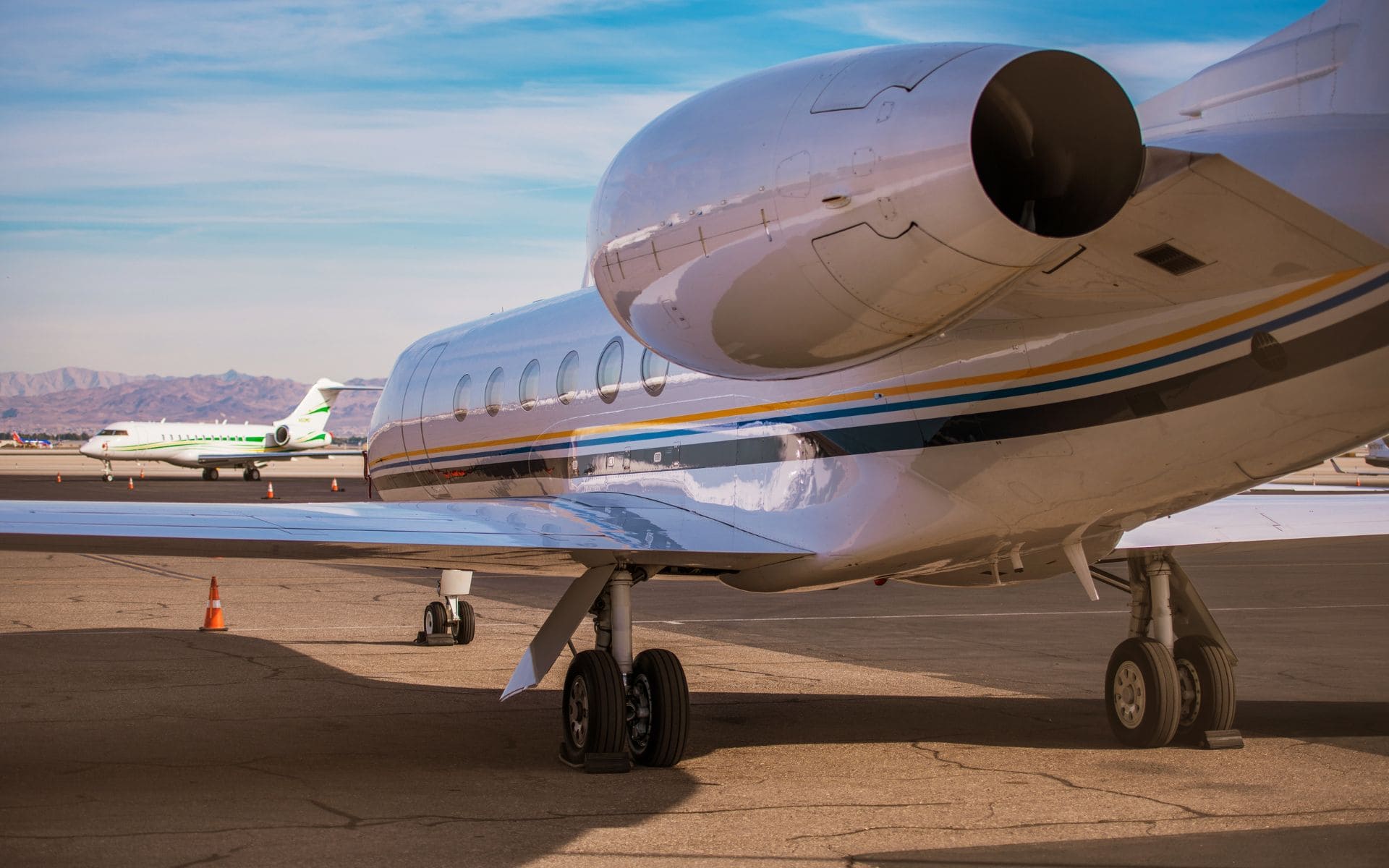 A rearview of a charter flight plane