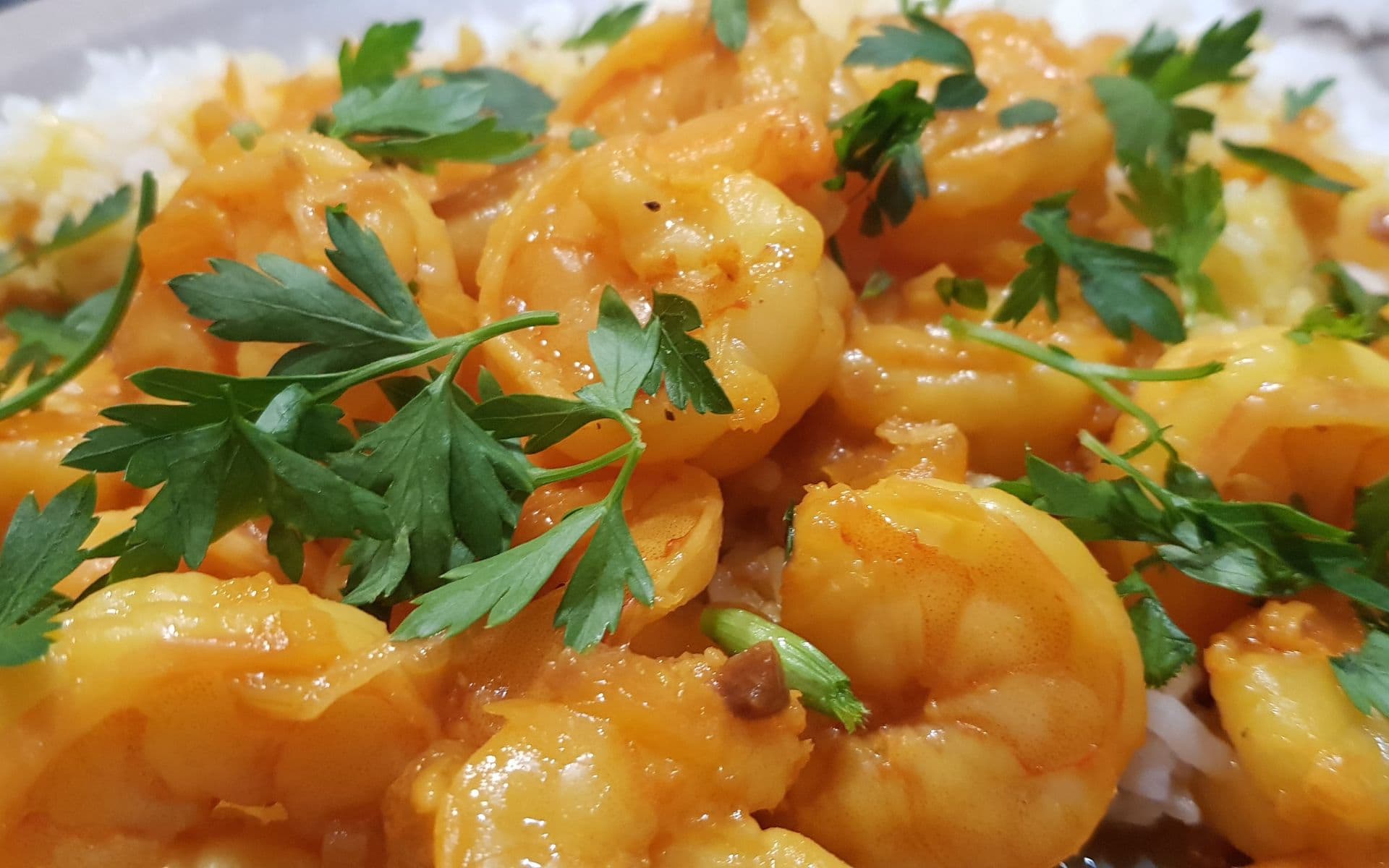 Piri piri prawns and rice with some dhanya.