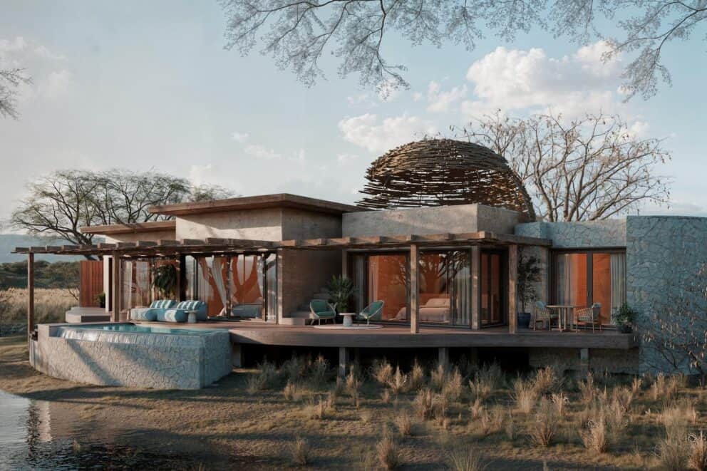 Exterior view of the luxury suite at Sandringham Shisaka Camp, South Africa.