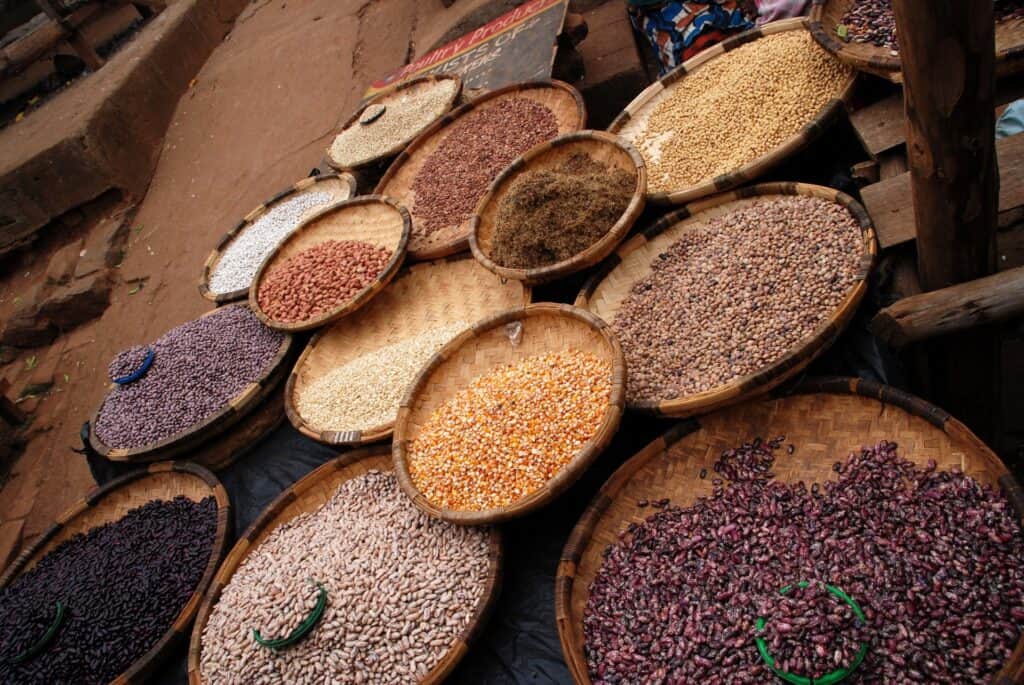 Beans on display at Zomba market, Malawi