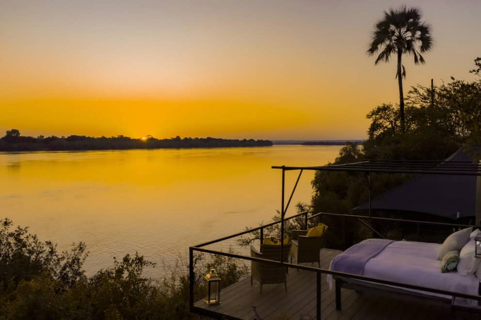 Star bed overlooking the lake at sunset