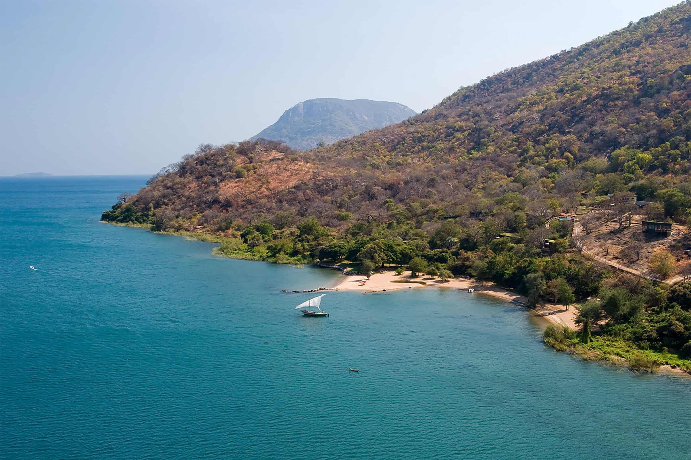 Aerial view over Lake Malawi