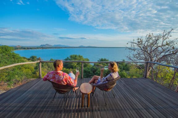 Deck overlooking Lake Malawi. A tranquil start for African safaris for seniors.