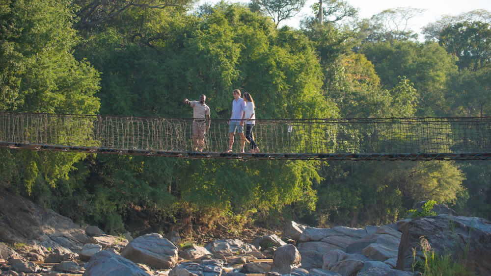 Rope bride crossing river in Majete Wildlife Reserve