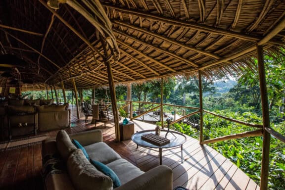 Deck area overlooking the rainforest at Ngaga Lodge, Congo