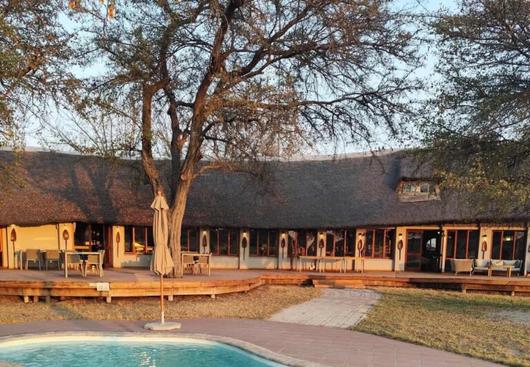 View of pool and lodge and Leroo La Tau. Adelle's first stop on her Desert and Delta camps tour