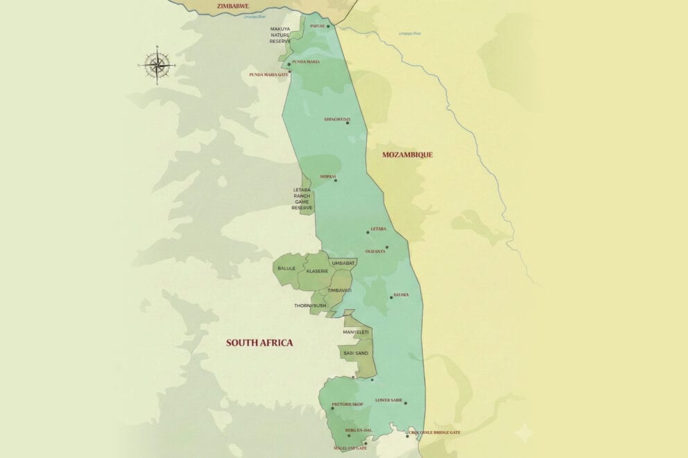 A map of Kruger's Private Concessions.