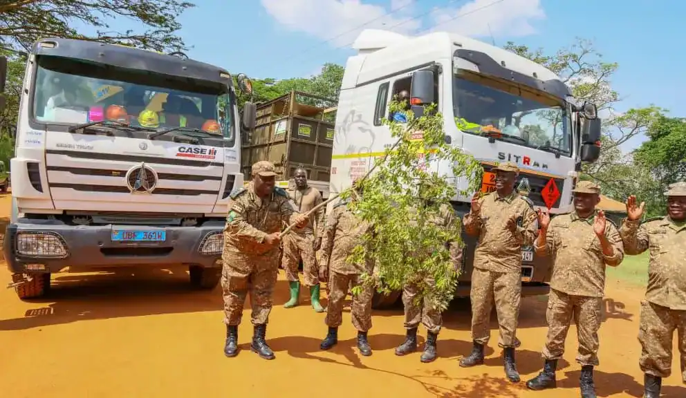 Rangers flags off the rhinos that's being transported to Kidepo Valley National Park.