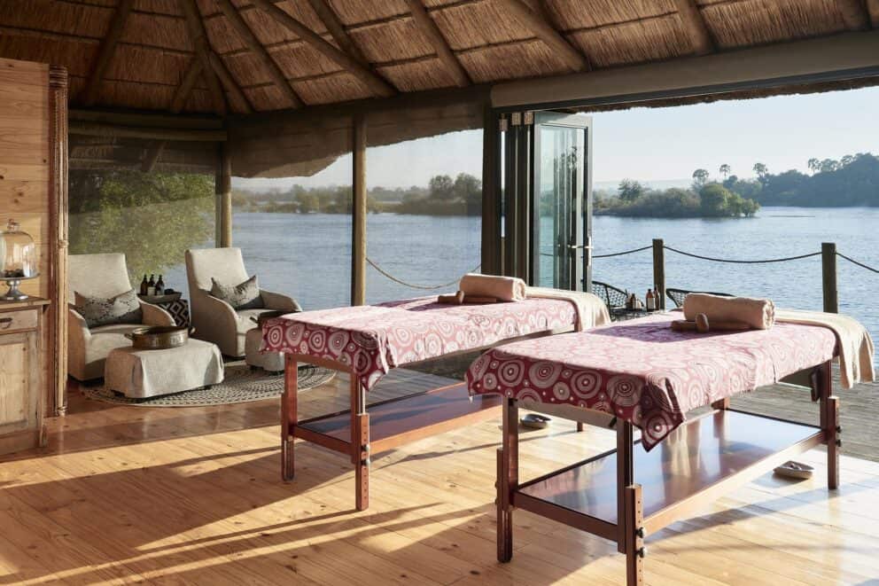The Toa Spa at Victoria Falls River Lodge in Zimbabwe ovelooking the Zambezi River.