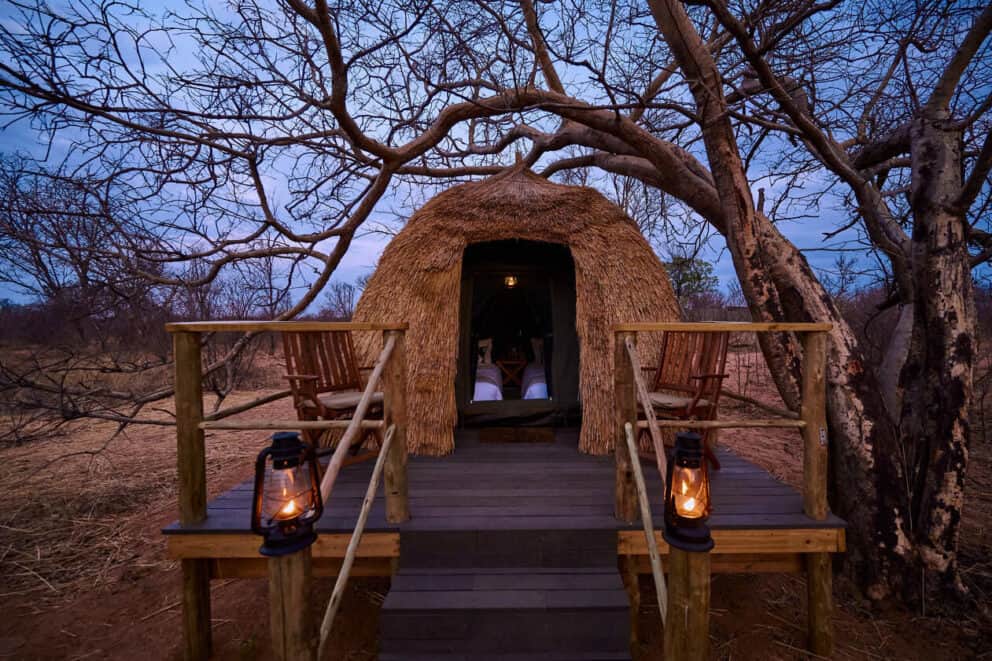 Exterior view of the sleep out at Nxamaseri Island Lodge, Botswana.