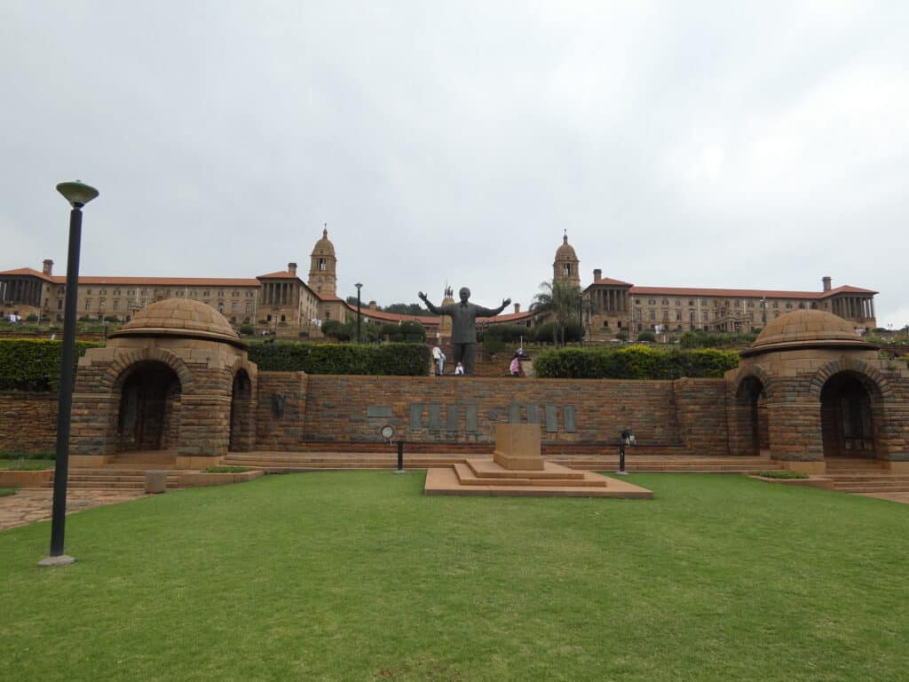 View of the Nelson Mandela statue on the Union Buildings grounds in Pretoria, South Africa.