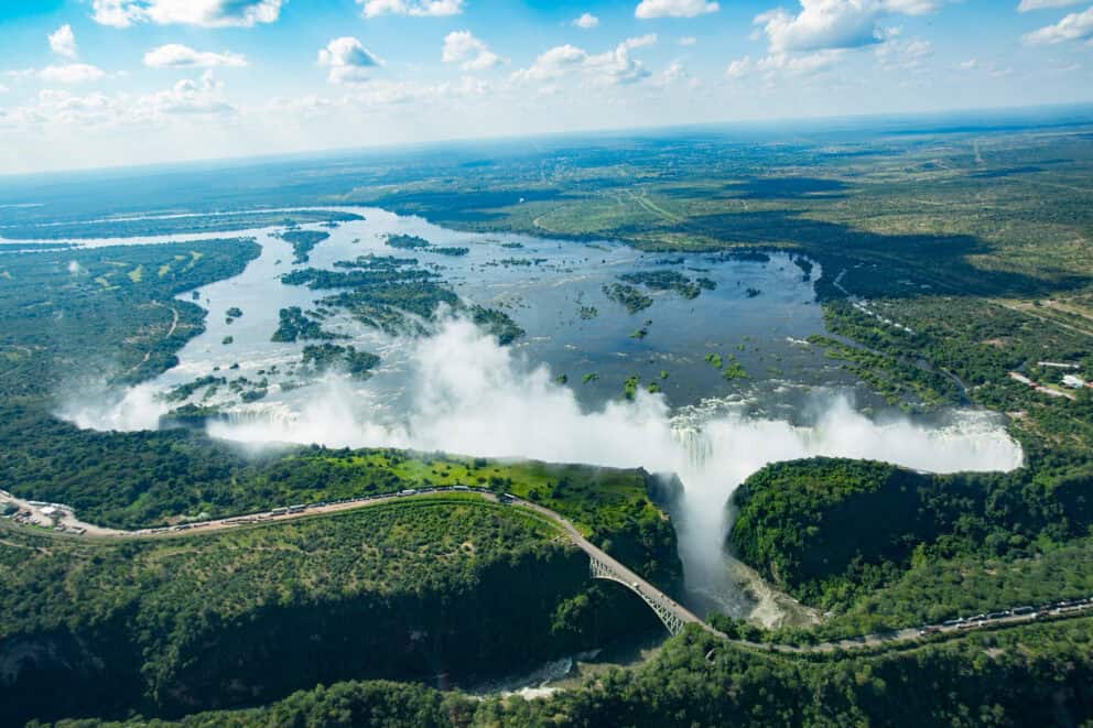 Aerial view of Victoria Falls at Ilala Lodge Hotel, Zimbabwe.