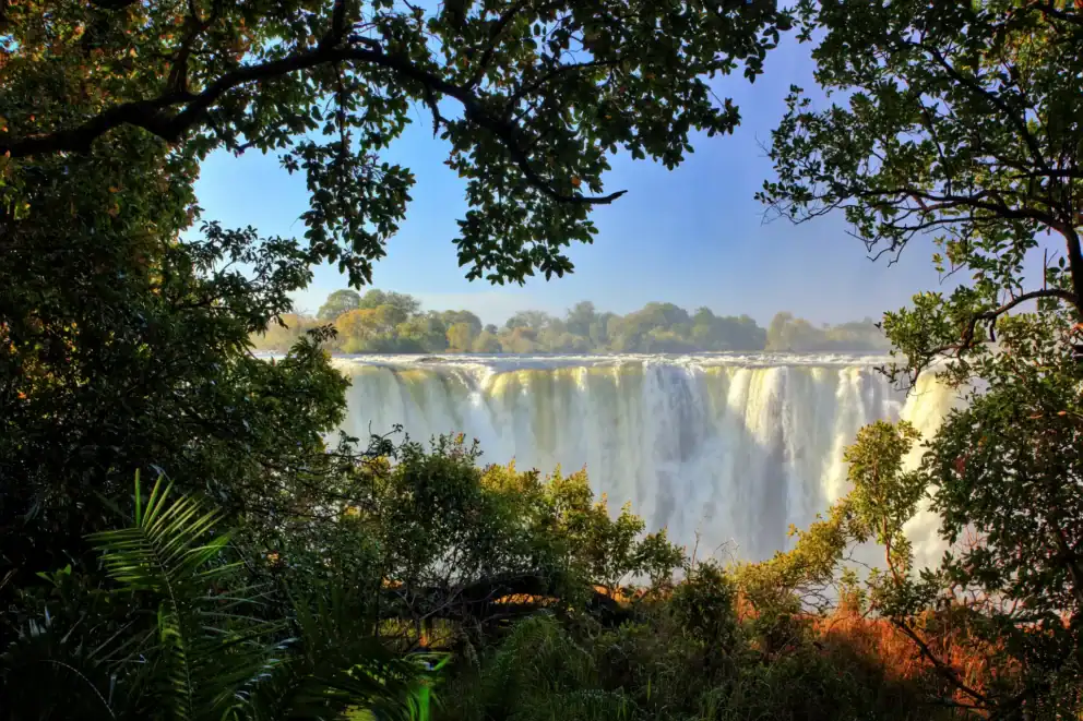 View of Victoria Falls at Shongwe Lookout, Zimbabwe.