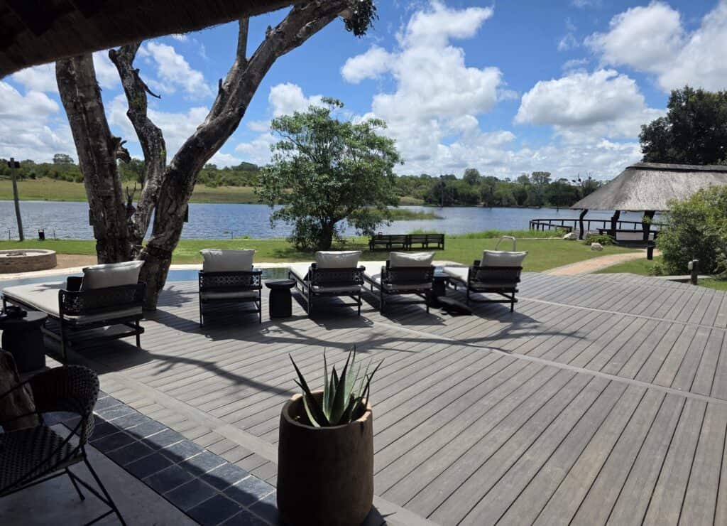 View of the waterhole at Arathusa Safari Lodge, South Africa.